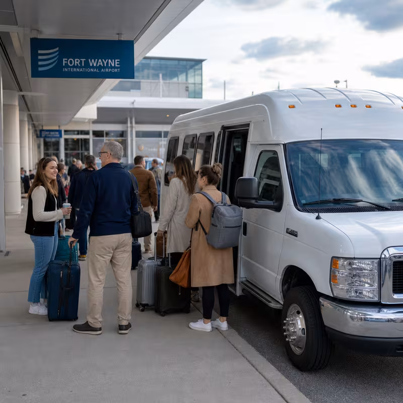 Black Mercedes Sprinter van staged for an Fort Wayne Airport Transportation group