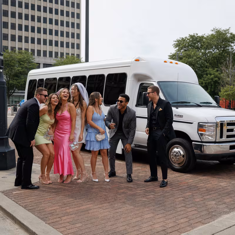 Black Mercedes Sprinter van staged for an Fort Wayne Bachelor & Bachelorette Transportation group