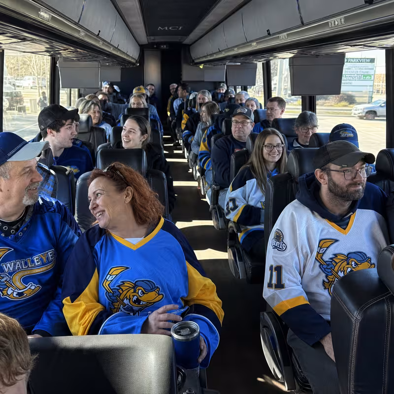 Passenger seating aboard a Fort Wayne party bus rental