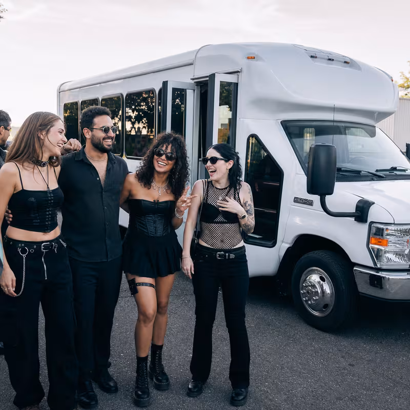Black Mercedes Sprinter van staged for an Fort Wayne Concert Transportation group