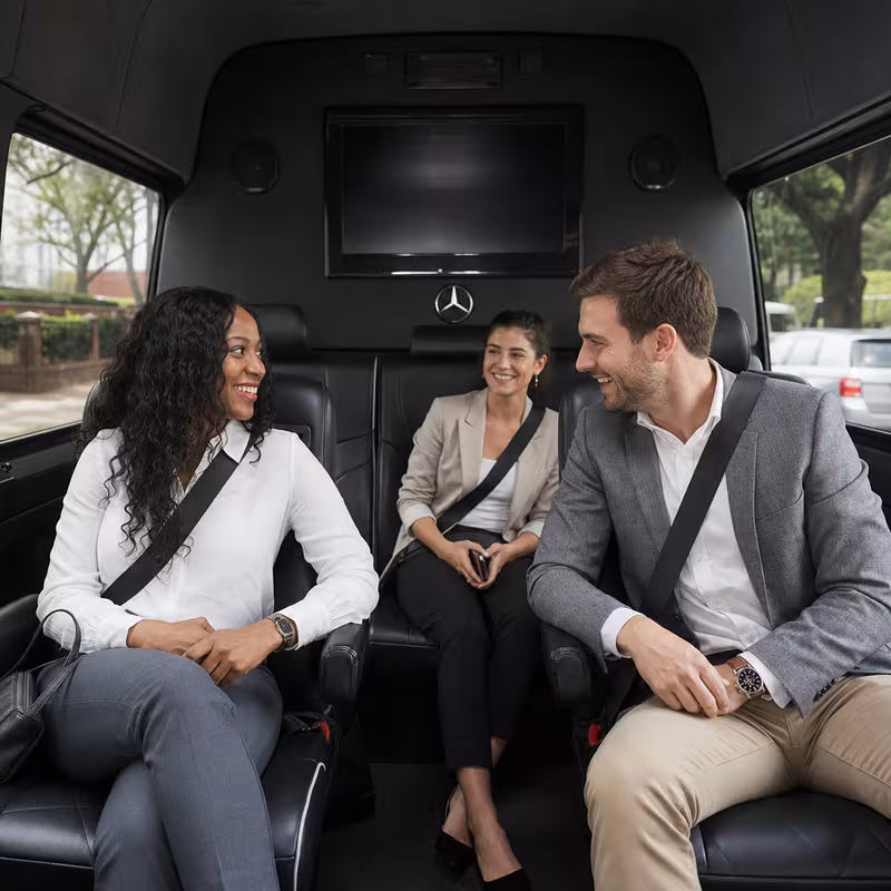 Group boarding a white charter bus for Corporate Transportation transportation in Fort Wayne